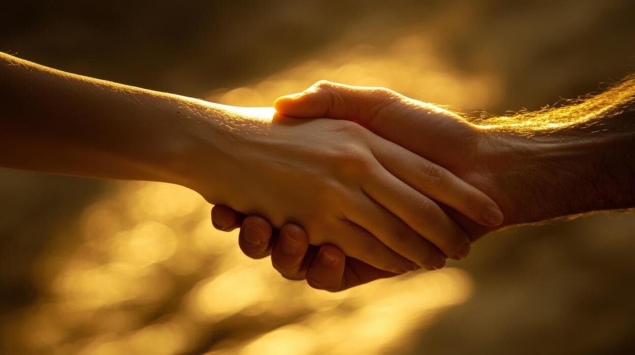 closeup-of-two-hands-shaking-in-a-gesture-of-agreement-illuminated-by-warm-diffused-light-that-casts-a-gentle-glow-the-scene-conveys-mutual-respect-and-collaboration-with-the-backgroun-photo